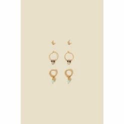Accessorize Gold-Plated Moon Earrings Set Of Three For Female
