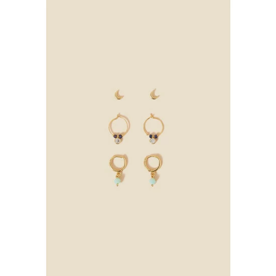 Accessorize Gold-Plated Moon Earrings Set Of Three For Female 5 Accessorize Gold-Plated Moon Earrings Set Of Three For Female - Image 3