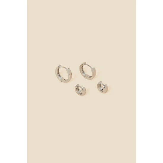 Accessorize Platinum-Plated Graduated Hoop Earrings Set Of Two For Female 3 Accessorize Platinum-Plated Graduated Hoop Earrings Set Of Two For Female