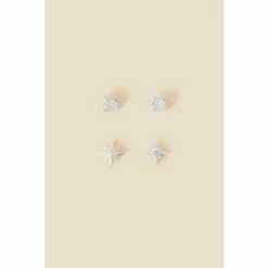 Accessorize Sterling Silver Star And Diamanté Earrings Set Of Two For Female