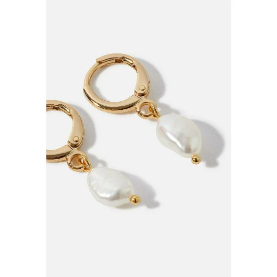 Accessorize Gold-Plated Pearl Huggie Hoops For Female 5 Accessorize Gold-Plated Pearl Huggie Hoops For Female - Image 3