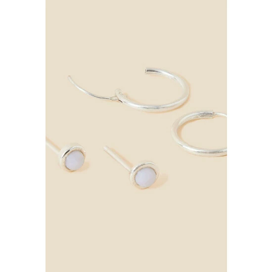 Accessorize Sterling Silver Lace Agate Earrings Set Of Two For Female 4 Accessorize Sterling Silver Lace Agate Earrings Set Of Two For Female - Image 2
