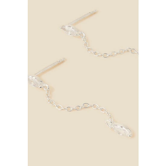 Accessorize Sterling Silver Sparkle Chain Long Drop Earrings For Female 4 Accessorize Sterling Silver Sparkle Chain Long Drop Earrings For Female - Image 2