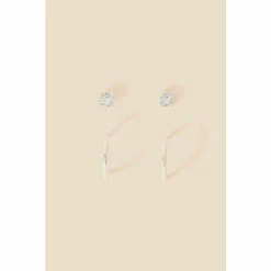 Accessorize Sterling Silver Sparkle Stud And Hoops Set Of Two For Female