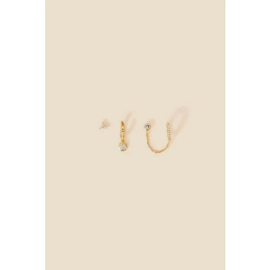 Accessorize Gold-Plated Irregular Sparkle Stud And Hoop Set Of Three For Female 5 Accessorize Gold-Plated Irregular Sparkle Stud And Hoop Set Of Three For Female - Image 3