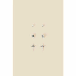 Accessorize Sterling Silver Punk Stud Earrings Set Of Three For Female