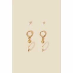 Accessorize Gold-Plated Celestial Pearl Earrings 6 Pack For Female