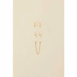 Accessorize Gold-Plated Pearl Chain Earrings Set Of Three For Female
