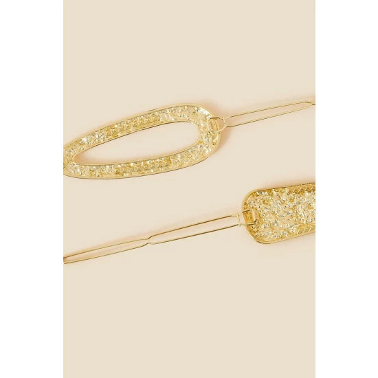 Accessorize Hammered Metal Hair Slides Set Of Two For Female 4 Accessorize Hammered Metal Hair Slides Set Of Two For Female - Image 2