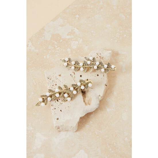 Accessorize Pearl Leaf Hair Slides Set Of Two For Female 4 Accessorize Pearl Leaf Hair Slides Set Of Two For Female - Image 2