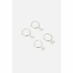 Accessorize Sterling Silver Star And Moon Hoop Set For Female