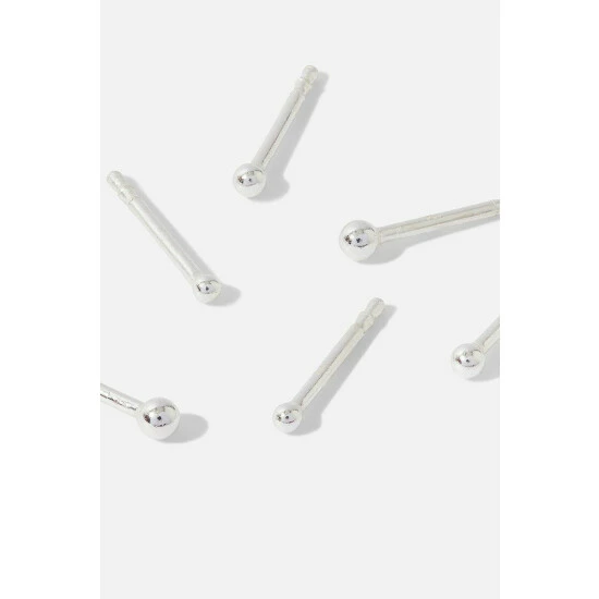 Accessorize Sterling Silver Ball Studs Set Of Three For Female 4 Accessorize Sterling Silver Ball Studs Set Of Three For Female - Image 2