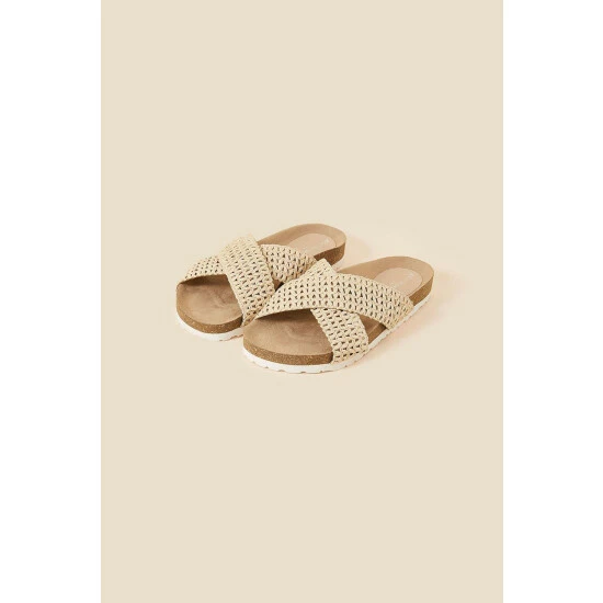 Accessorize Raffia Cross Strap Footbed Sliders For Female 4 Accessorize Raffia Cross Strap Footbed Sliders For Female - Image 2