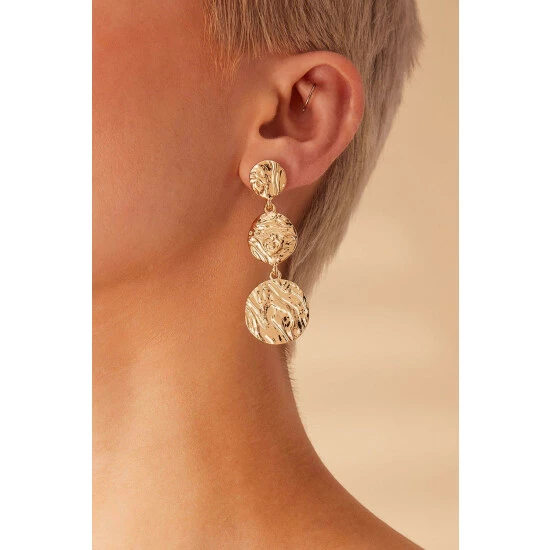 Accessorize Textured Circle Long Drop Earrings For Female 4 Accessorize Textured Circle Long Drop Earrings For Female - Image 2