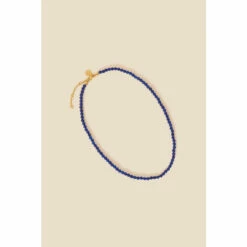 Accessorize Gold-Plated Healing Stone Lapis Lazuli Beaded Necklace For Female