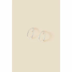 Accessorize Sterling Silver Sparkle Double V-Shape Hoops For Female -Accessorize Shop unnamed file 587