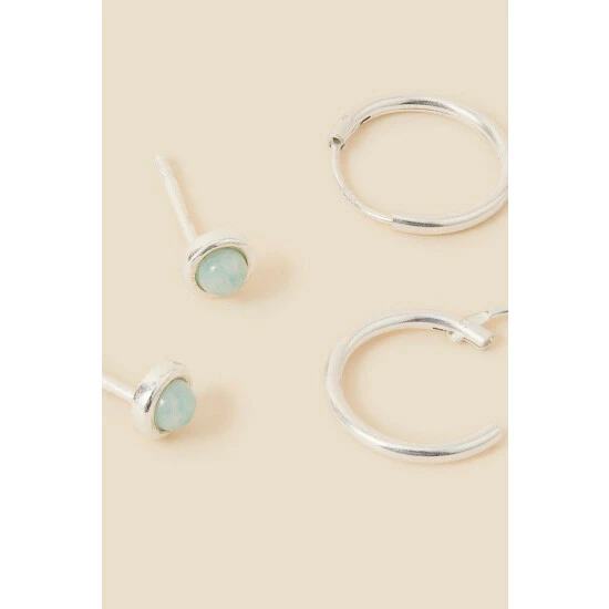 Accessorize Sterling Silver Healing Stone Amazonite Earrings Set Of Two For Female 4 Accessorize Sterling Silver Healing Stone Amazonite Earrings Set Of Two For Female - Image 2