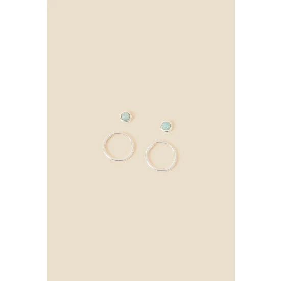 Accessorize Sterling Silver Healing Stone Amazonite Earrings Set Of Two For Female 5 Accessorize Sterling Silver Healing Stone Amazonite Earrings Set Of Two For Female - Image 3